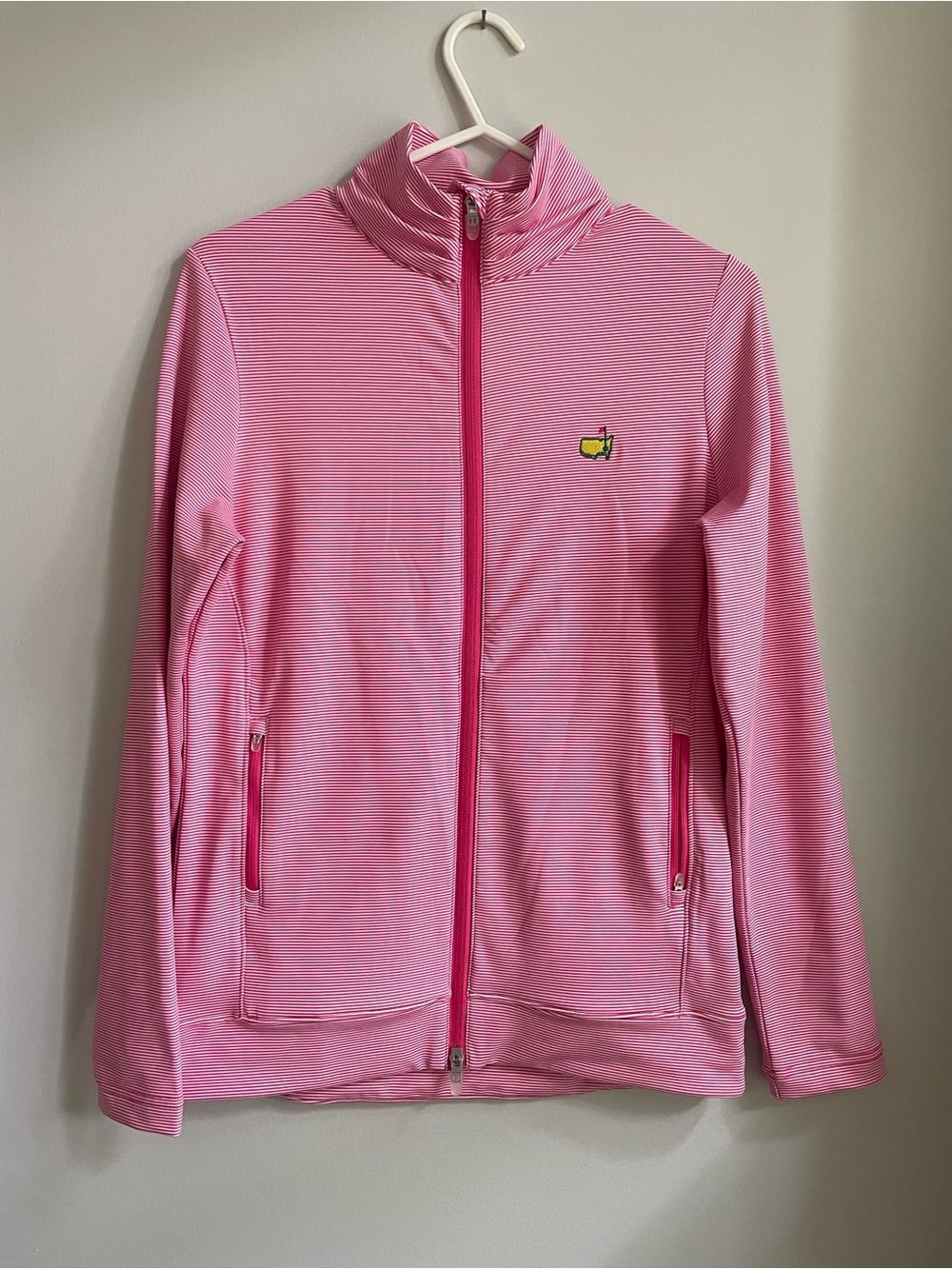 Masters Jacket Women’s Small Pink Striped Full Zip Magnolia Lane Tech